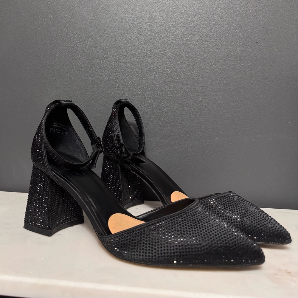 Spring Rhienstone Black Block Heels